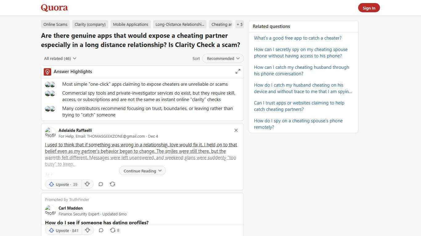 Are there genuine apps that would expose a cheating partner especially in a long distance relationship? Is Clarity Check a scam? - Quora